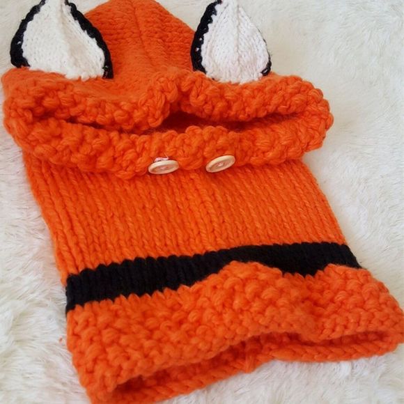 Fox Crocheted Cowl | Cute Animal Hoodies Winter Knit Hat Scarf 2-in-1 - Picture 7 of 7
